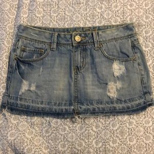 Distressed jean skirt